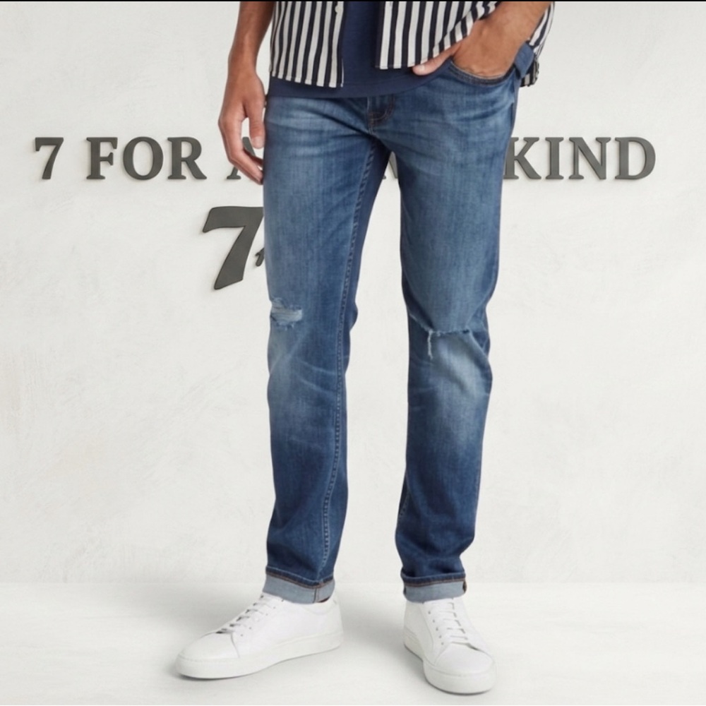 New authentic 7 For All Mankind designer skinny destroyed designer jeans sz 34